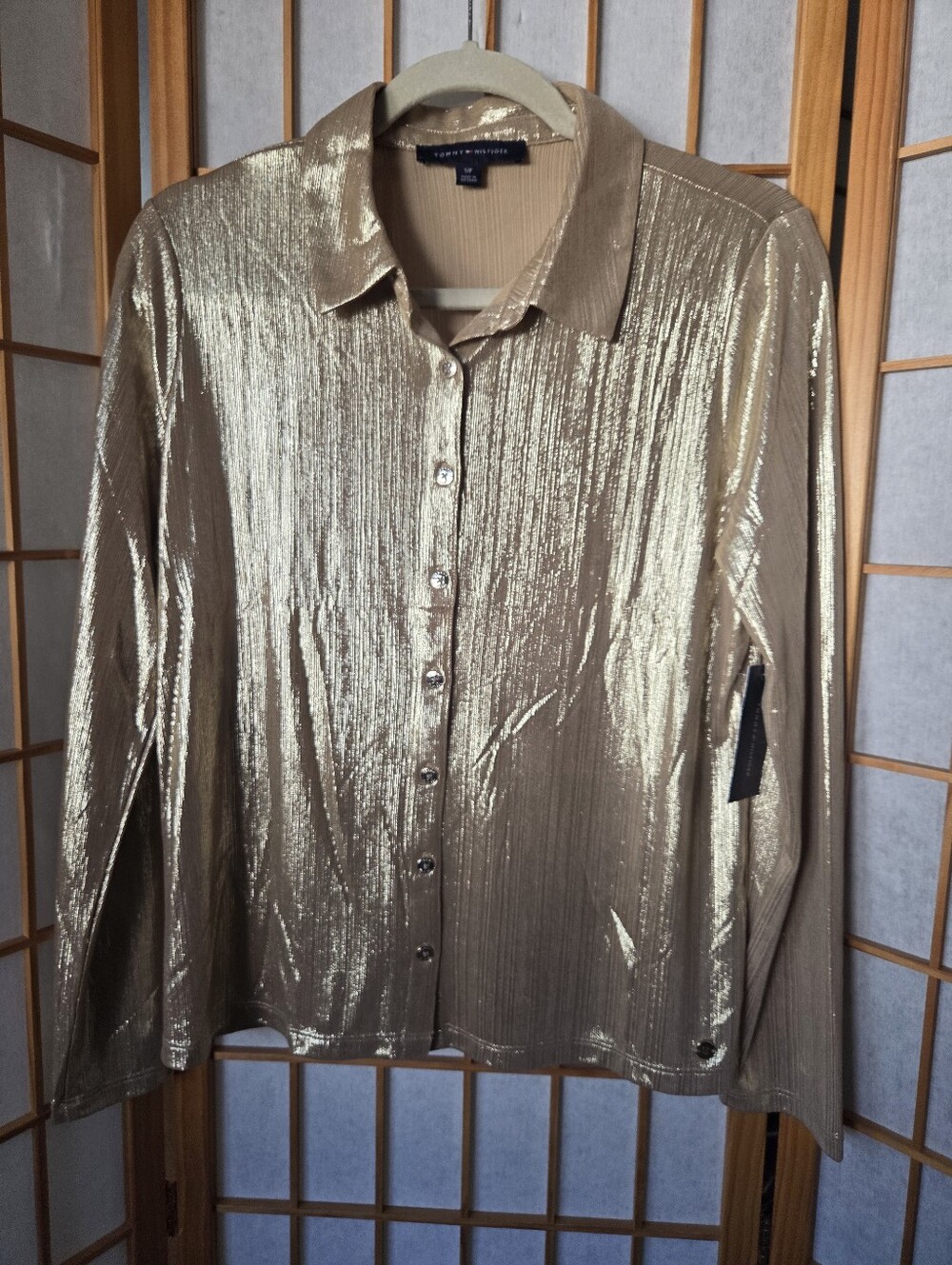 NWT WOMENS TOMMY HILFIGER GOLDEN METALLICA SHIRT BLOUSE BUTTONS DOWN SIZE SMALL